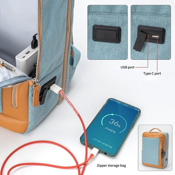 Men Blue Business Smart Backpack Waterproof Laptop Backpack Travel Durable bag - Picture 7 of 10